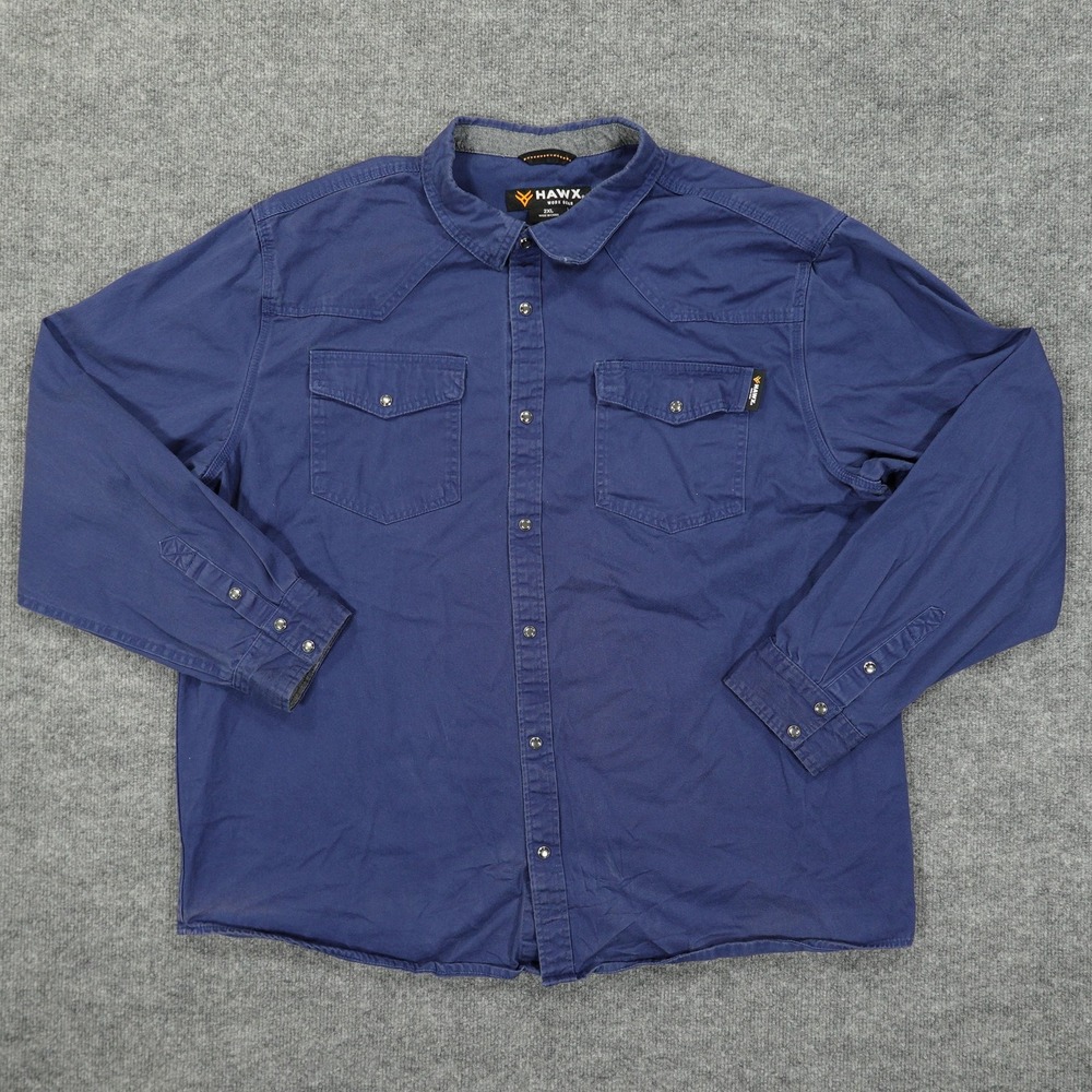 Hawx Work Gear Shirt Men 2XL Blue Snap Front Western Workwear Cotton Heavyweight